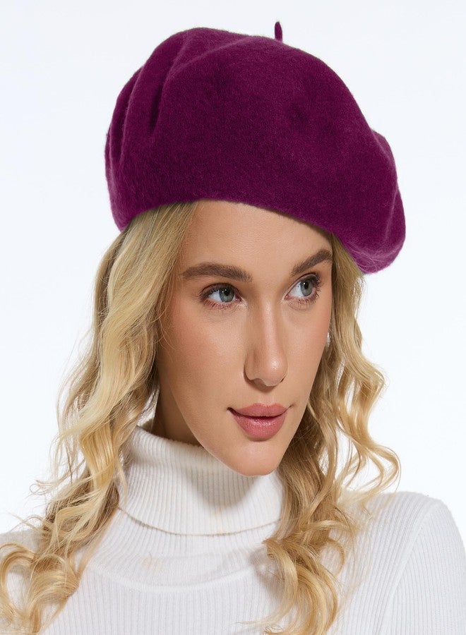 Sydbecs Wool Beret Hats for Women Ladies Girls, French Barret Hat Solid Color Style (Raspberry) - Image 3